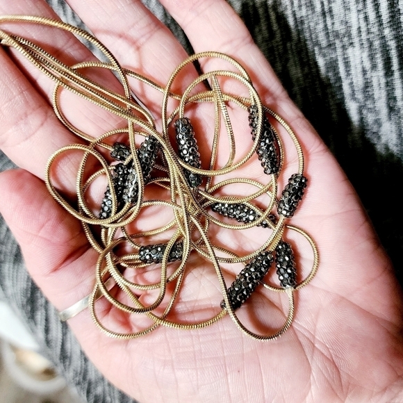 NWT Chico's Wynni Double Strand Gold Tone Necklace w Extention Grey Accents New - Picture 5 of 9